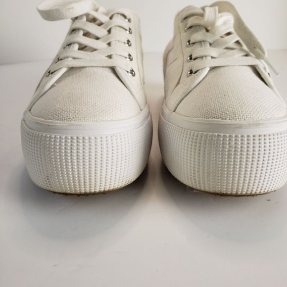 Steve Madden Emmi Platform Lace Up Sneakers White Chunky Canvas Shoes Size 8.5 - Picture 5 of 12